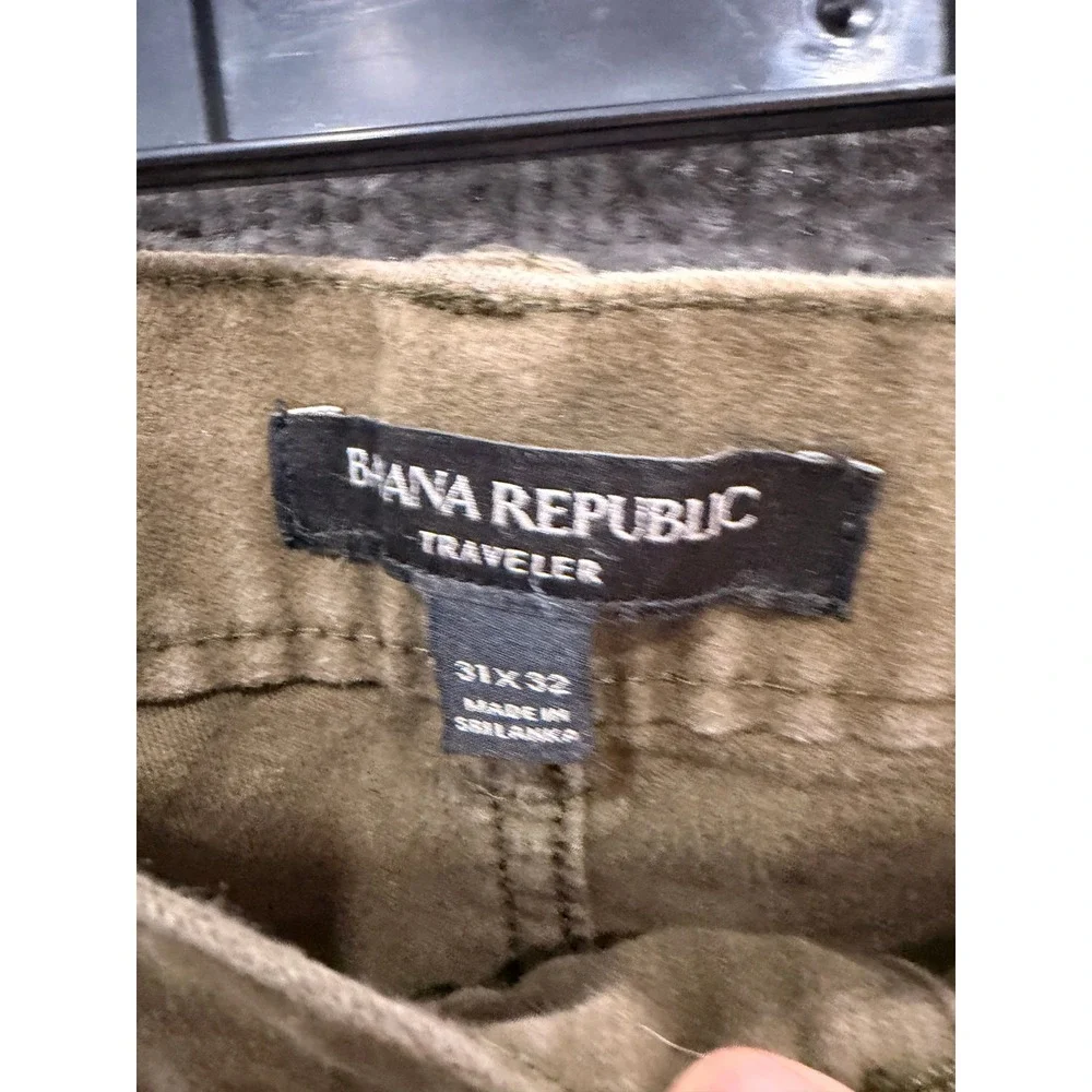 Banana Republic Mens Slim Traveler Pant 31x32 Olive Brown Stretch 5-Pocket